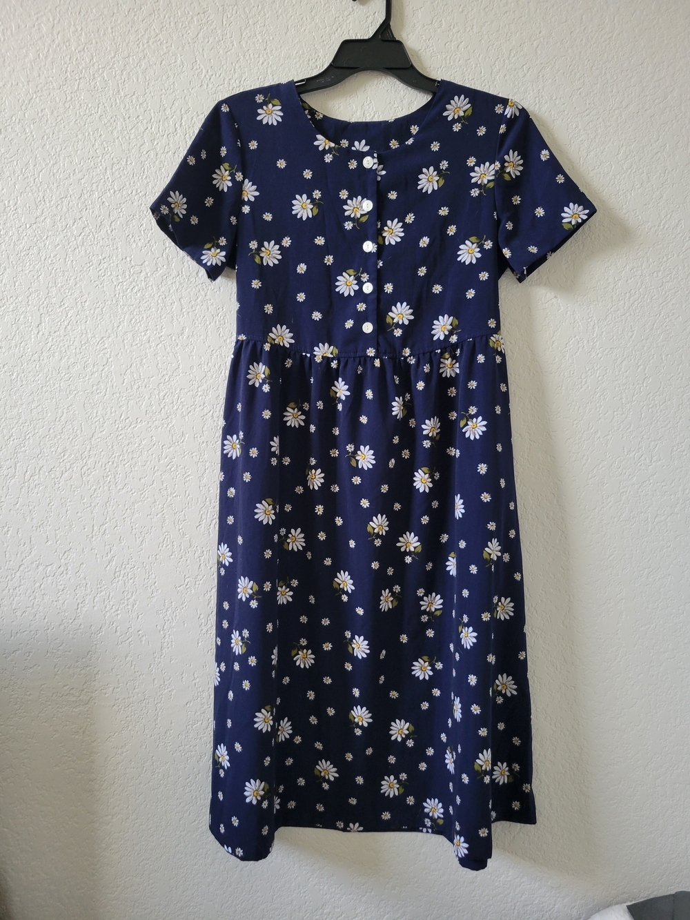 Blair Navy Daisy-Print Midi Dress with Button Front